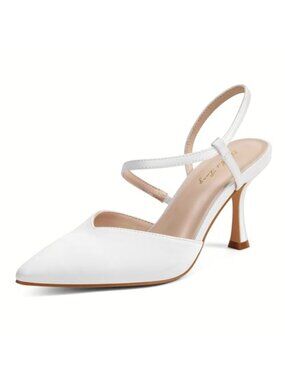 Women's Slingback Kitten Heels Pointed Toe Low Heel Pumps Elastic Strap